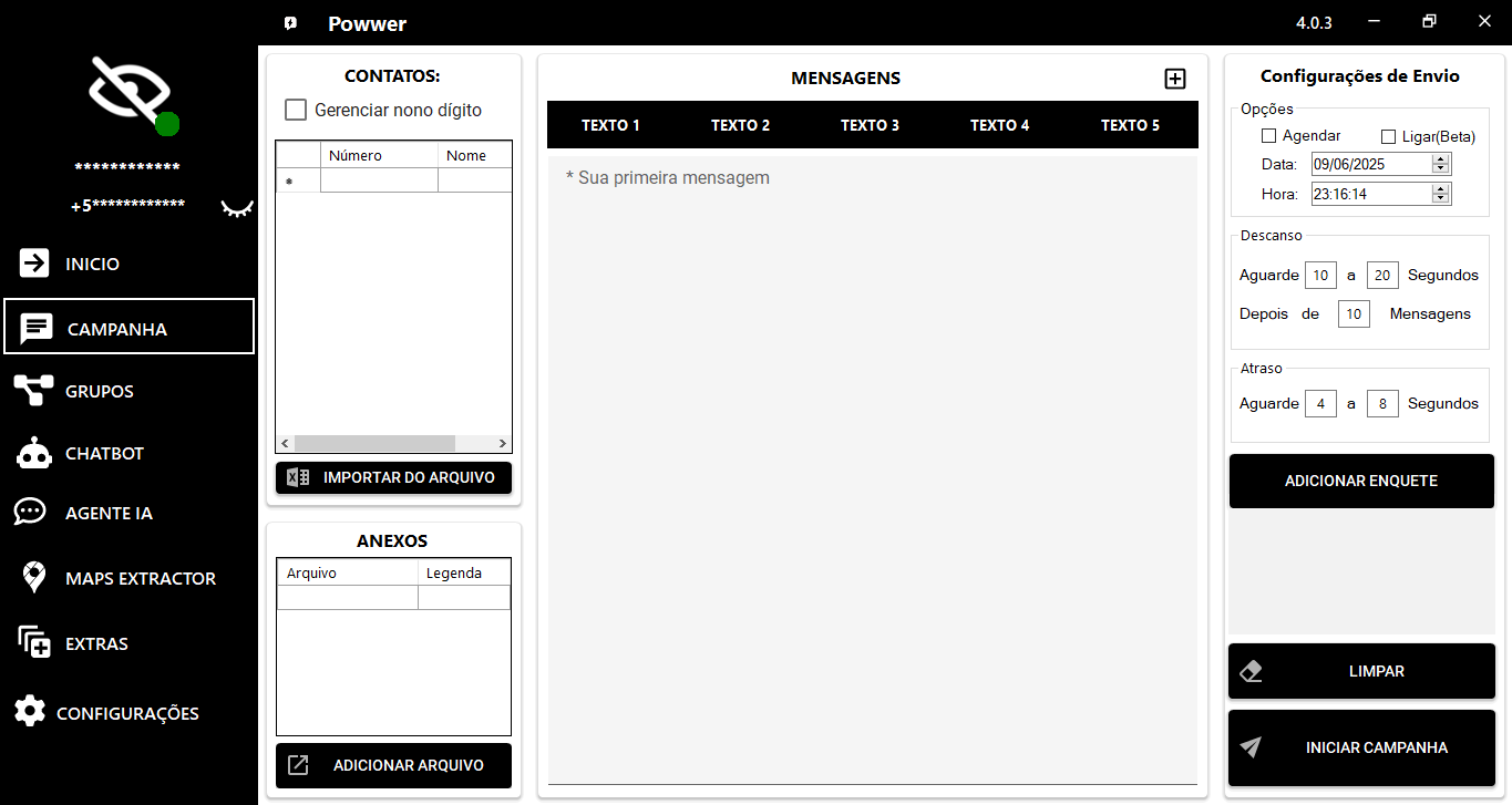 Screenshot of the Powwer Send application interface.